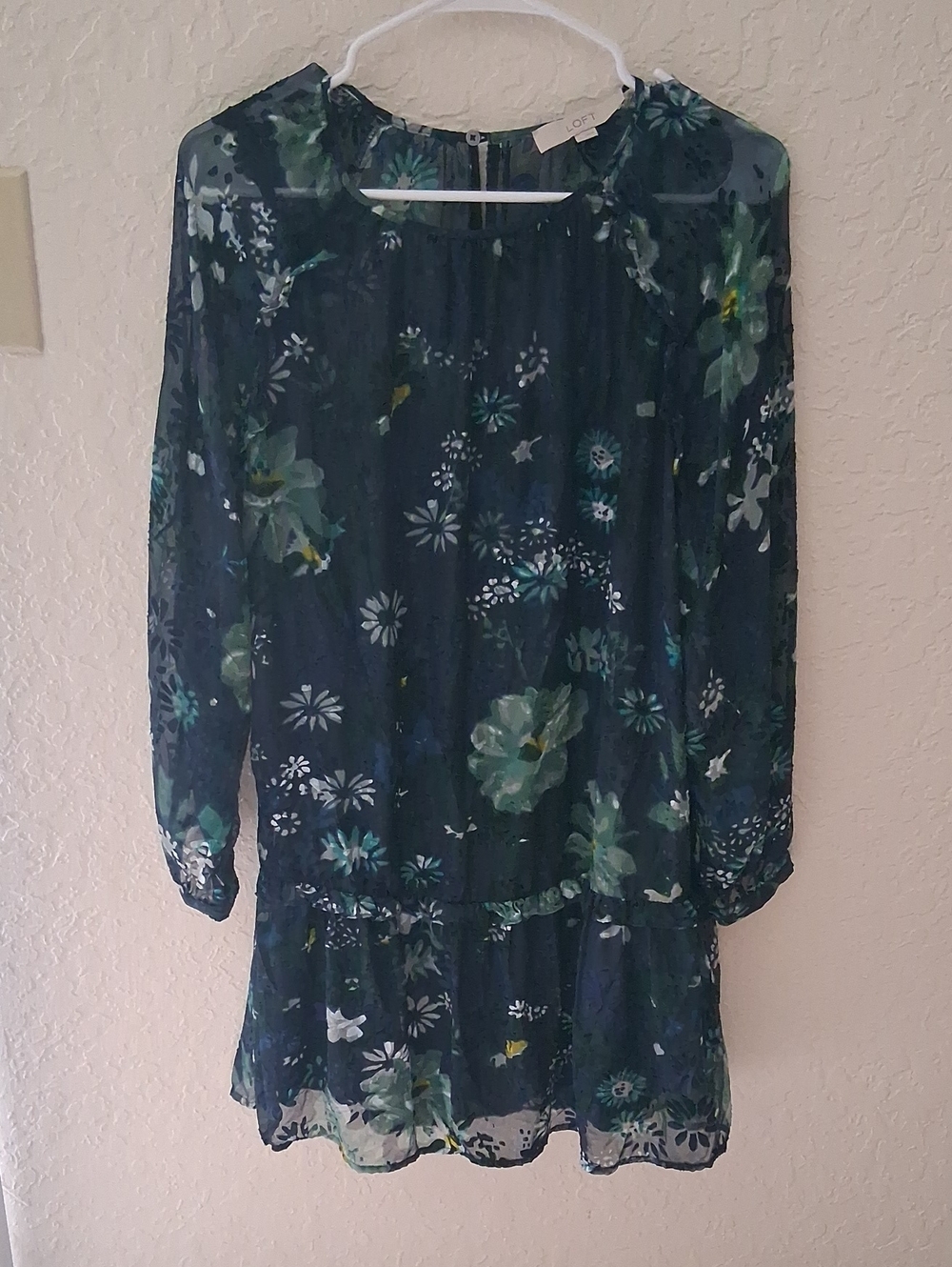LOFT Navy Green Floral Dress